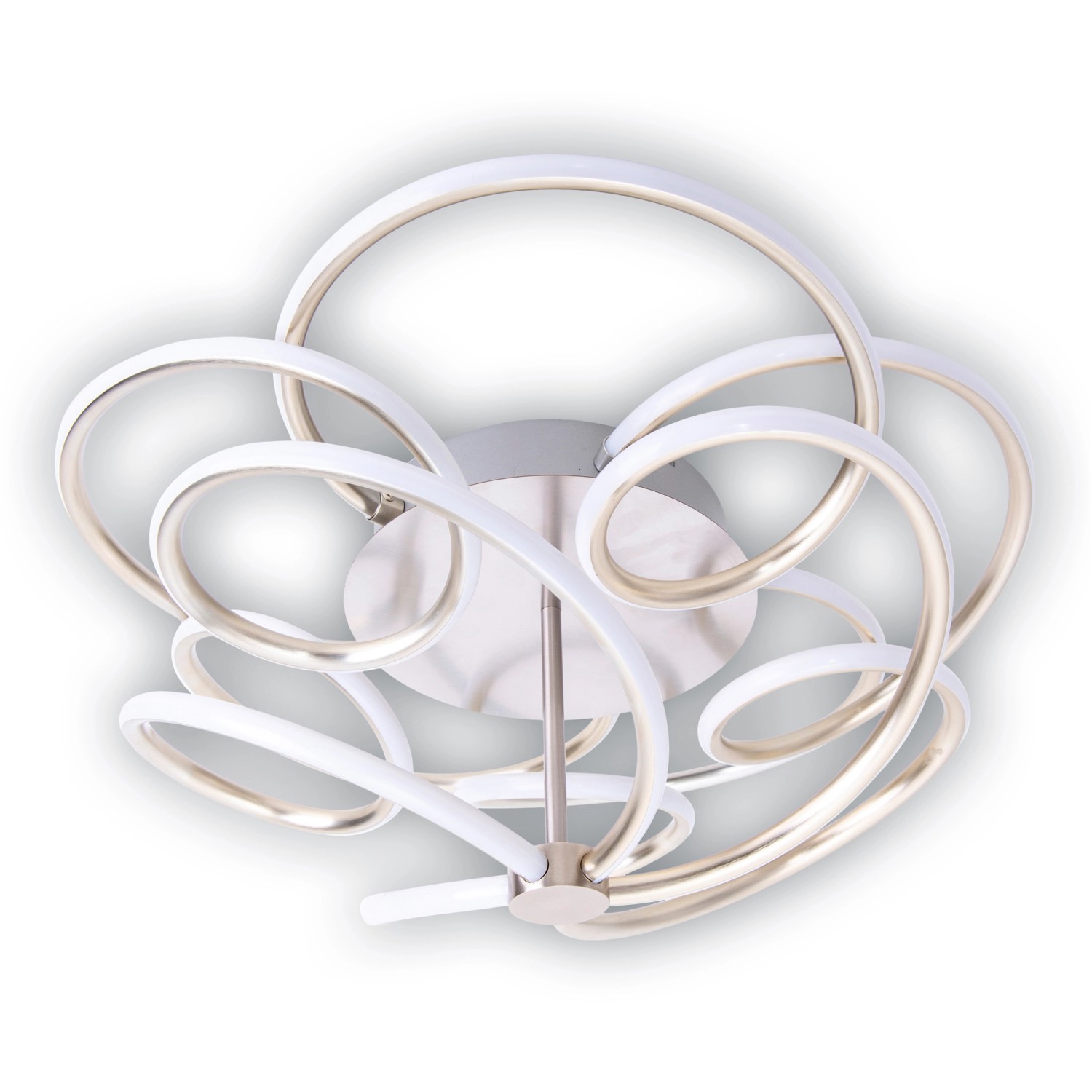 Moderne LED-Deckenleuchte Rizado in Satin-Nickel, Ø 57 cm, mit geschwungenem Design.