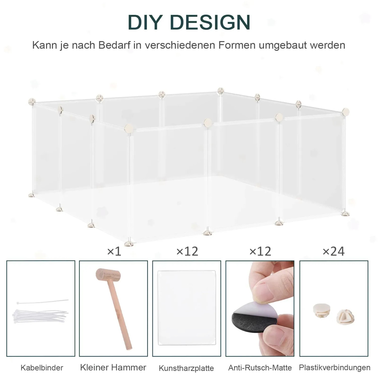 PawHut Freilaufgehege: DIY Laufgitter aus Kunststoff, 105x105x45cm, mit Zubehör.