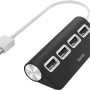 Schwarzer Hama USB-Hub mit 4 USB 2.0 Anschlüssen für Computerzubehör.