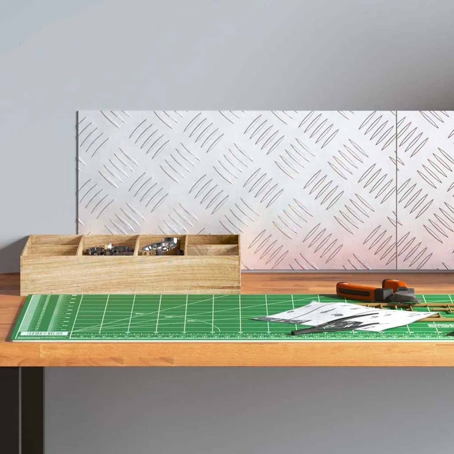 Silberne Aluminium Rautenscheiben (2 Stk.) mit Rautenmuster, 40x20 cm. Rutschfestes Riffelblech für Treppen.