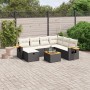 Schwarze 8-tlg. vidaXL Garten-Sofagarnitur aus Polyrattan mit cremeweißen Kissen.