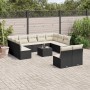Schwarze vidaXL Garten-Sofagarnitur aus Rattan mit cremeweißen Kissen, bestehend aus 12 Teilen.