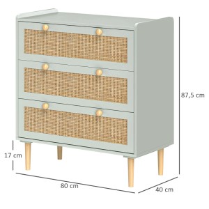 HOMCOM Kommode mit drei Schubladen und Rattan-Fronten, hellgrau, 80x40x87,5 cm.
