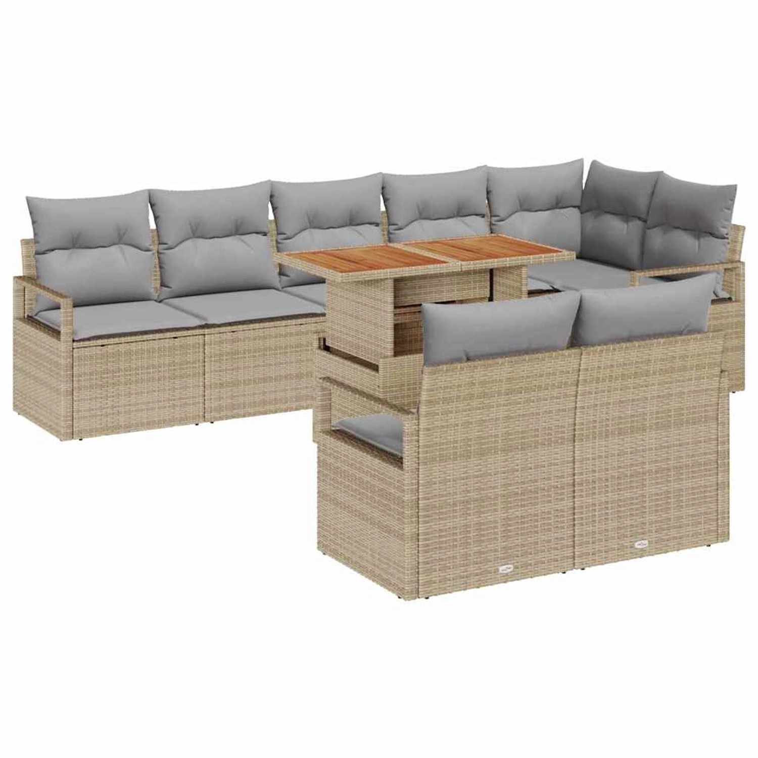 vidaXL Garten-Sofa-Set mit Speicher 9-Tlg Beige Poly Rattan 3358464 günstig online kaufen