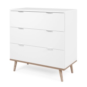 Furn.Design Kommode Weiß Matt Eiche 80 cm 3 Schubkästen Skandinavisch Lundby