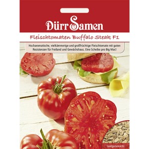 Dürr Samen: Jumbo-Aroma-Fleischtomaten Buffalo Steak F1 Saatgut. Große, rote Tomaten und Tomatensamen.