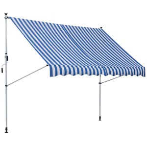 Outsunny Klemmmarkise, blau-weiß gestreift, mit Aluminiumgestell. Ideal als Sonnenschutz.