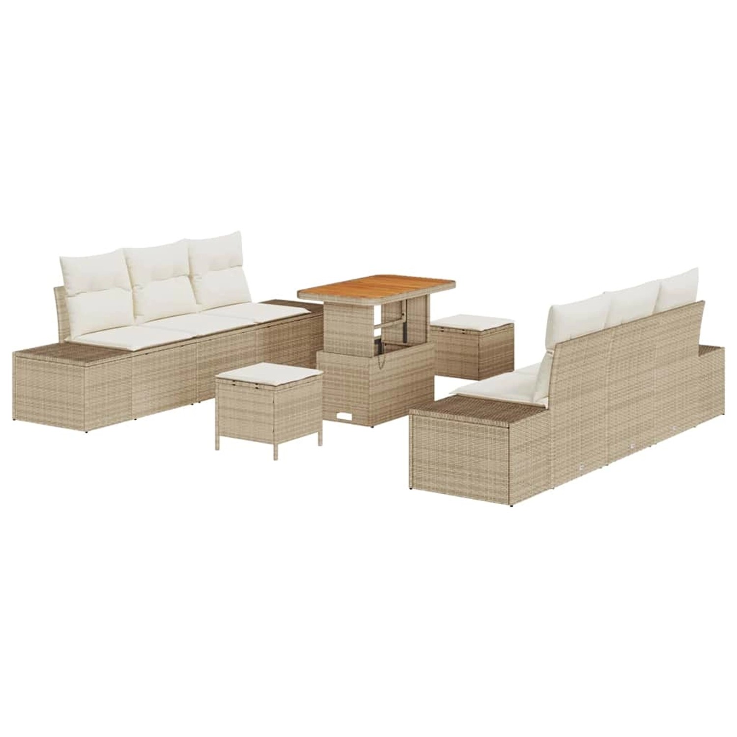 vidaXL Garten-Sofa-Set mit Kissen 9-Tlg Beige Poly Rattan 3362741 günstig online kaufen