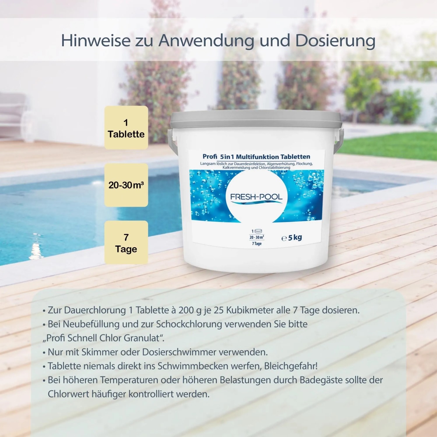 Eimer Fresh-Pool Profi 5in1 Multifunktionstabletten 5kg für Poolpflege.