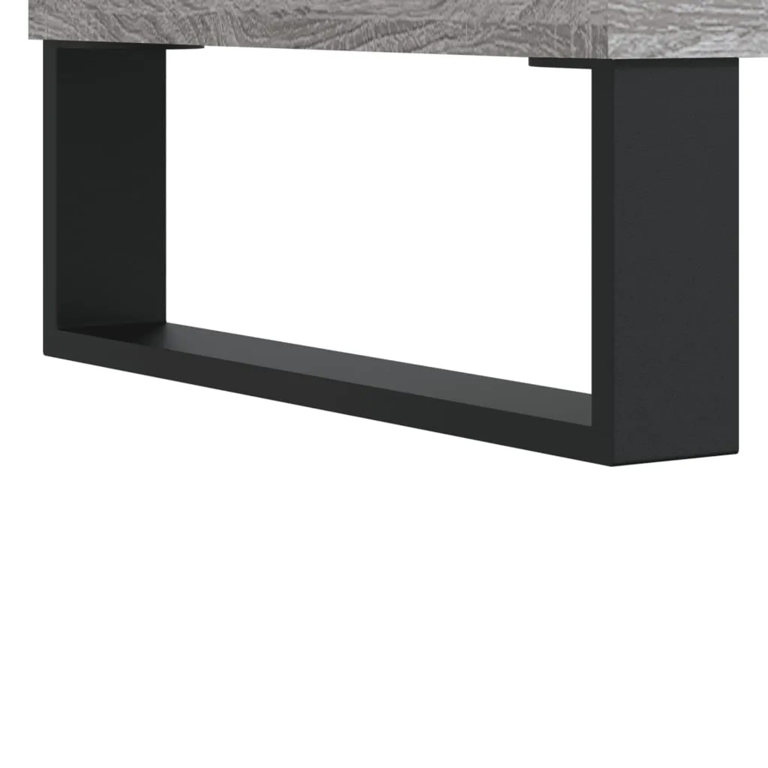 Detailansicht: VidaXL TV-Schrank Grau Sonoma mit schwarzen Metallbeinen.
