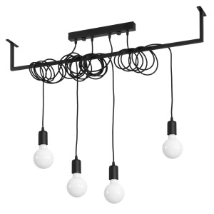 Schwarzer Sollux Lighting Kronleuchter Salamanca 4 mit vier Lampen und gewickelten Kabeln.