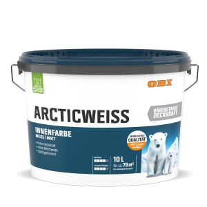 Eimer OBI Wandfarbe Arcticweiss, 10 l, matt. Weiße Innenfarbe für Wände und Decken.