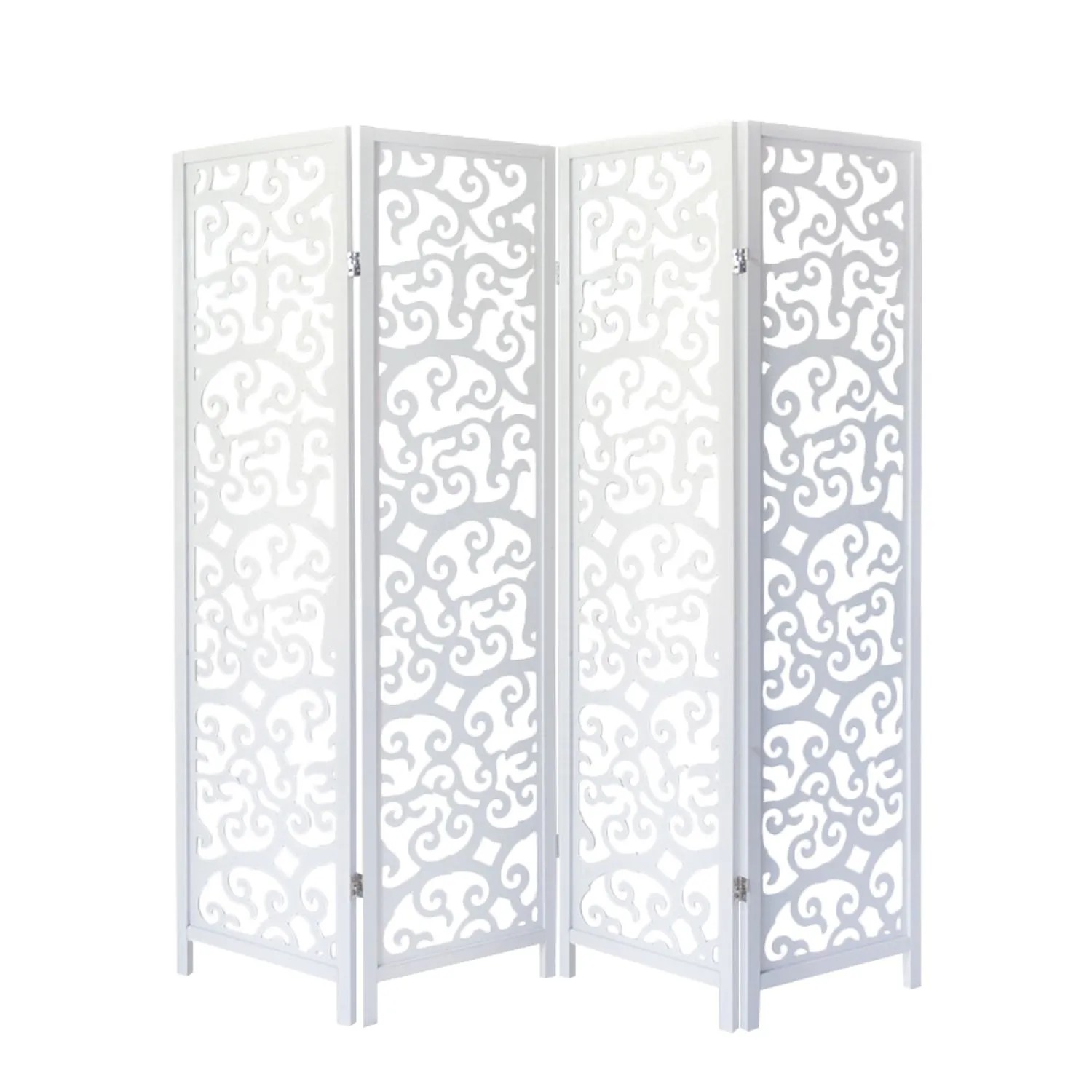 Homestyle4u 4-tlg. Paravent in Weiß 173x175 cm 1056