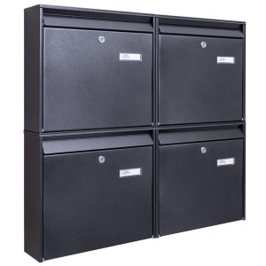 Burg-Wächter Briefkastenanlage für 4 Parteien, schwarz, mit Montagematerial und Schlüsseln.