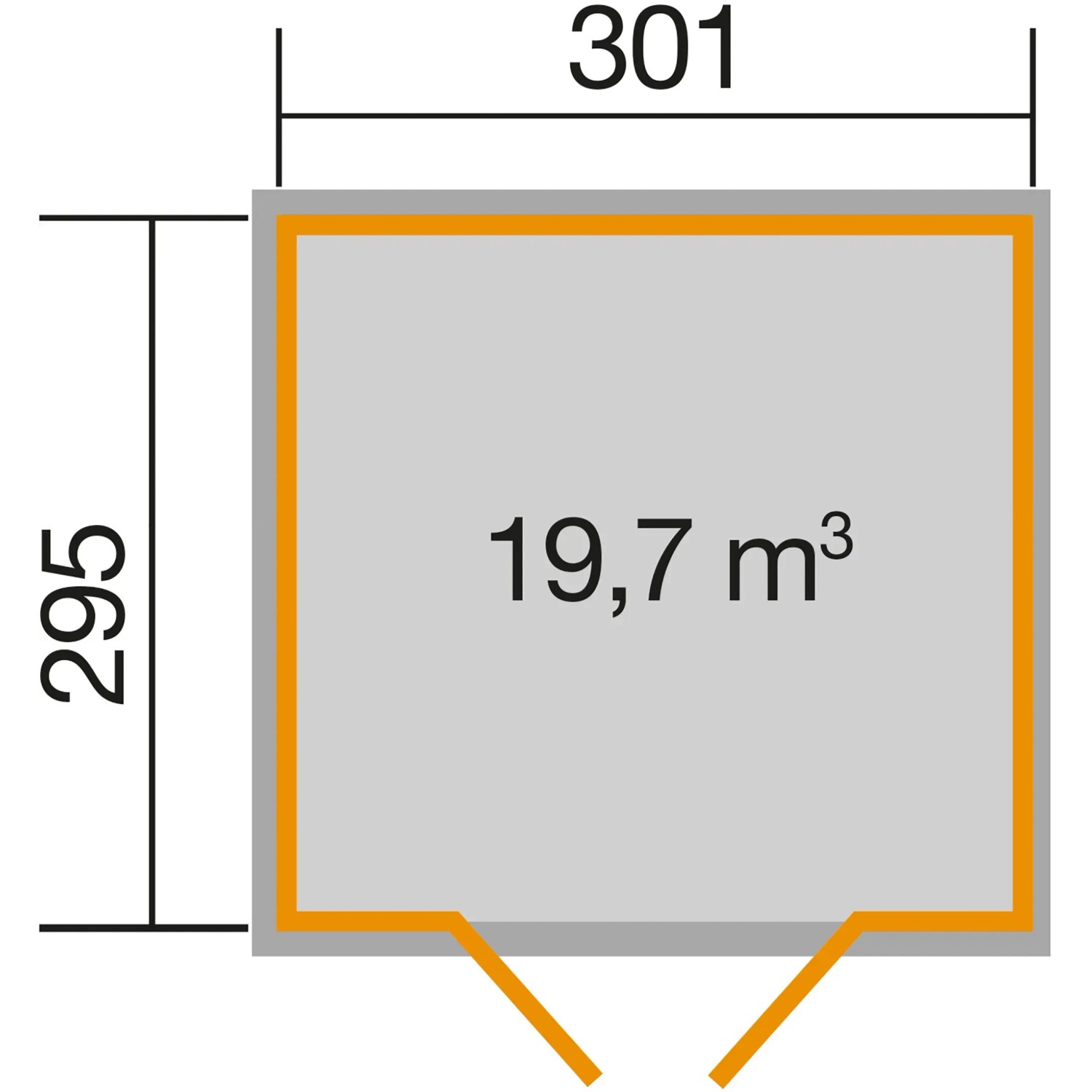 Grundriss weka Gartenhaus 218 Gr.4: 301x295cm, 19,7 m³ Volumen.