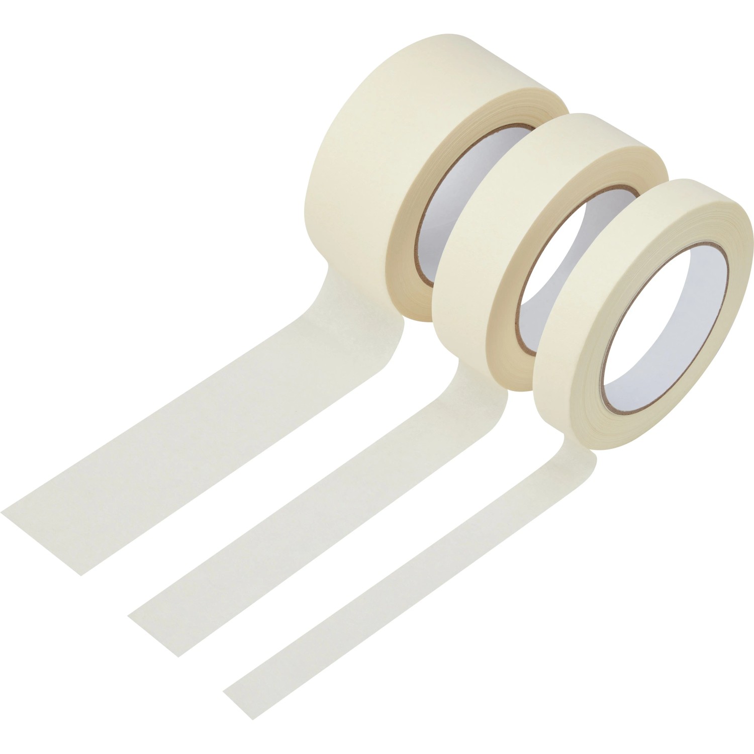 Beiges Malerkrepp 3er-Set in 19, 30, 50 mm Breite, je 50 m Länge. Hochwertiges Abklebeband für präzise Malerarbeiten.