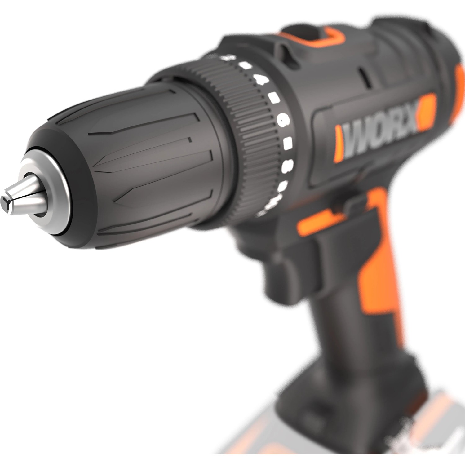 Worx 20V Akku-Bohrschrauber WX100.9 Solo, Nahaufnahme des Bohrfutters.