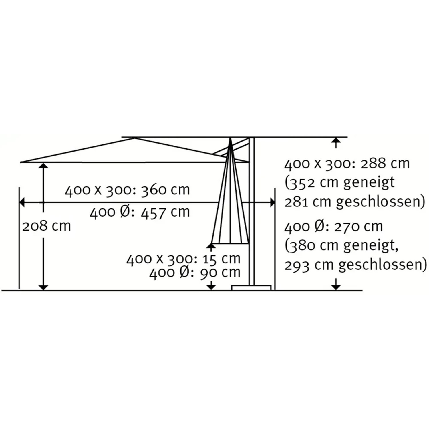 Schneider Sonnenschirm „Rhodos“ 300x300 Cm Anthrazit + Universal-Bodenanker – Für Terrasse & Garten