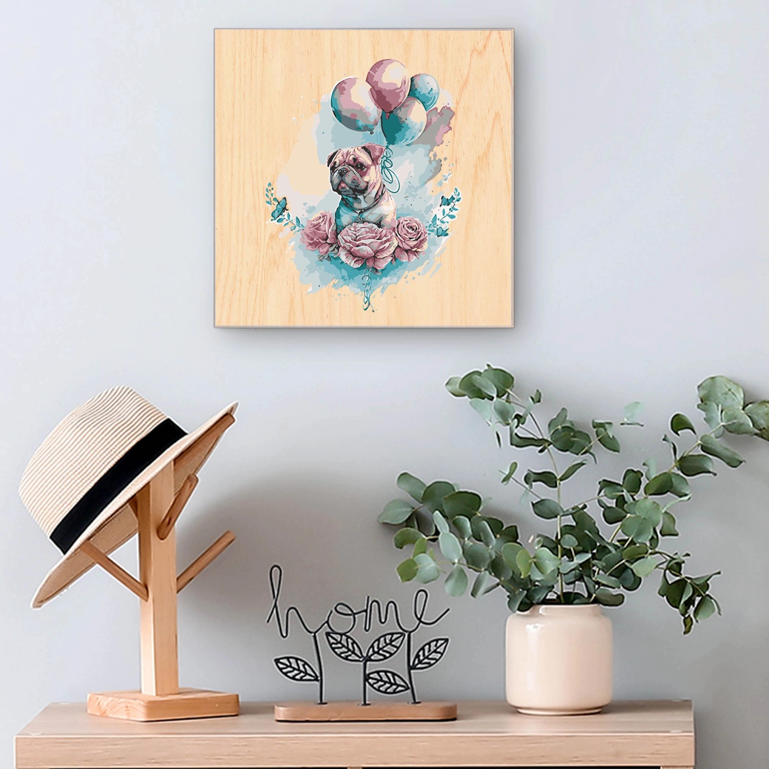 Banjado Schlüsselkasten Holz, 30x30cm, Motiv Pudeliges Blumenglück, 50 Haken zur Schlüsselaufbewahrung.