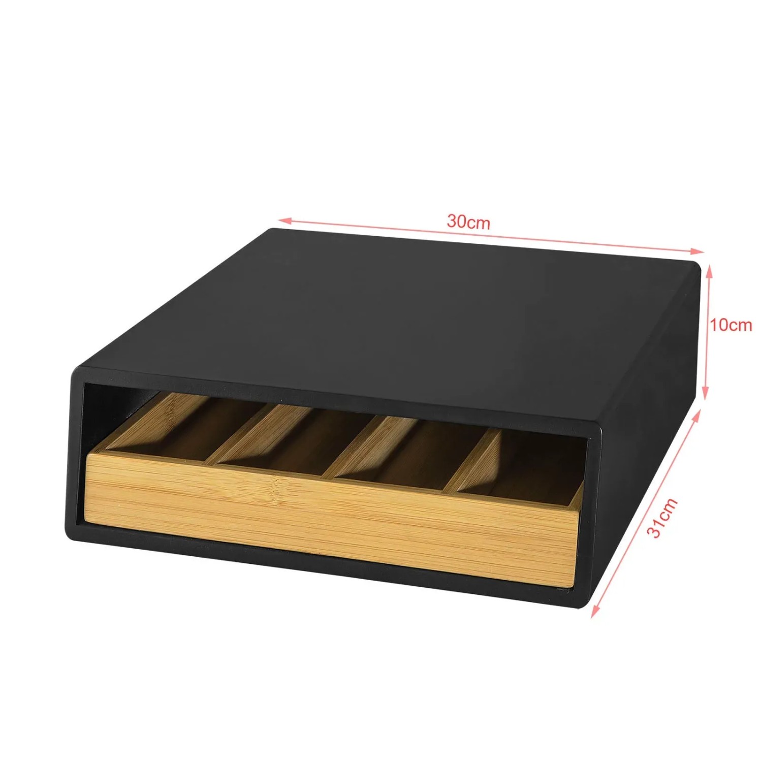 SoBuy Schubladenbox FRG280-SCH: Schwarze Aufbewahrungsbox aus Bambus und MDF mit Schublade für Kaffeekapseln.
