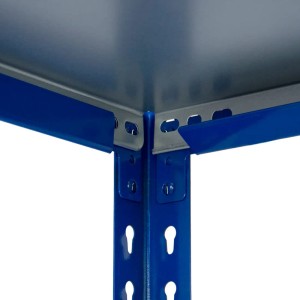 Detailaufnahme: Blaues Ar Shelving Steckregal mit verzinkten Böden. Regale & Regalböden.