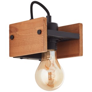Schwarze Brilliant Wandleuchte Calandra aus Metall und Holz mit Glühbirne.