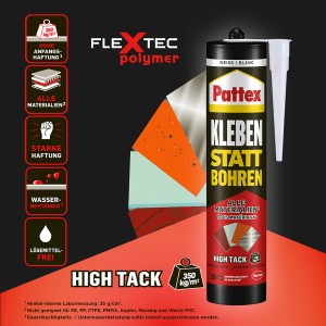 Pattex Montagekleber Kleben statt Bohren, 440g Kartusche, weiß. Kraftkleber für starke Verbindungen.