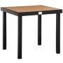 Outsunny Gartentisch für 4 Personen mit schwarzem Gestell und Holzoptik-Tischplatte.