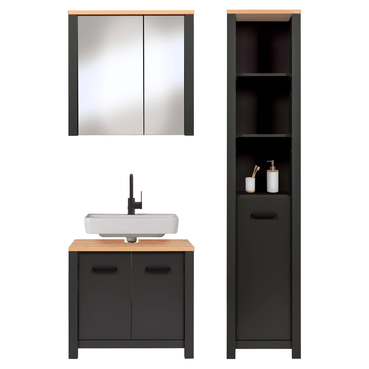 Veneto Badmöbel-Set Anthrazit 3-teilig Artisan Eiche 182 cm