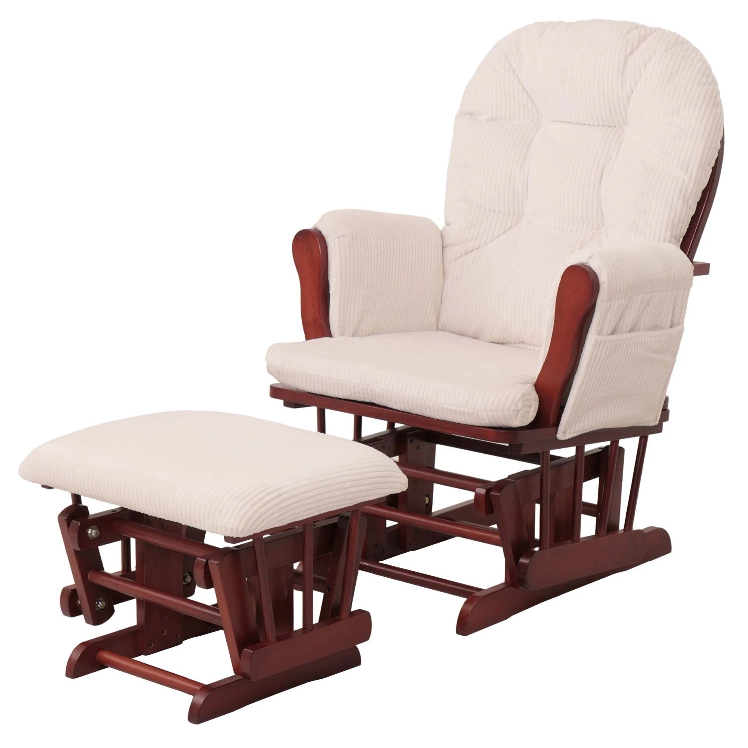 MCW Relaxsessel C76 mit Hocker Stoff Cord Öko-Tex Creme Gestell Dunkel