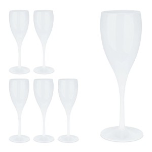 Relaxdays Sektgläser 6er Set Kunststoff Weiß Bruchsicher 19 cm x 6,5 cm