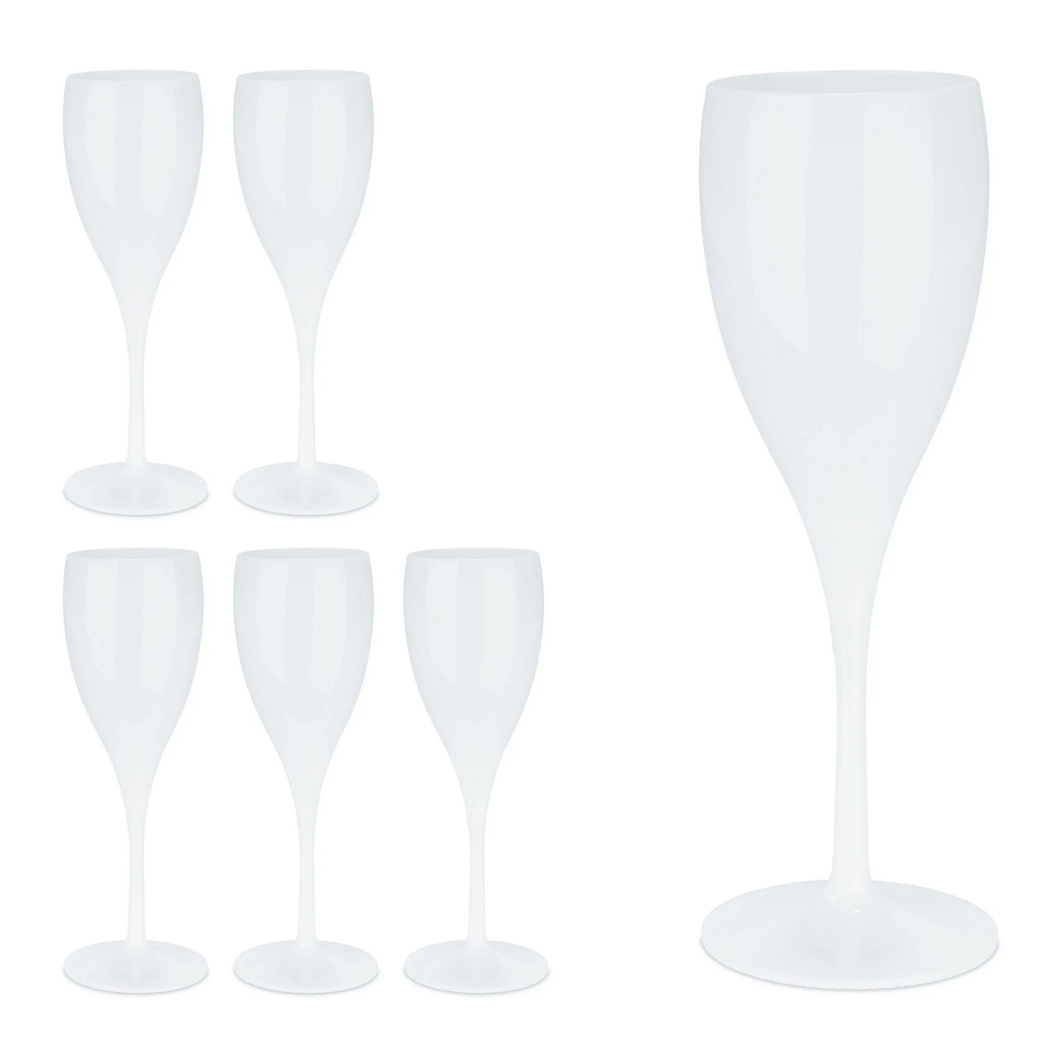 Relaxdays Sektgläser 6er Set Kunststoff Weiß Bruchsicher 19 cm x 6,5 cm