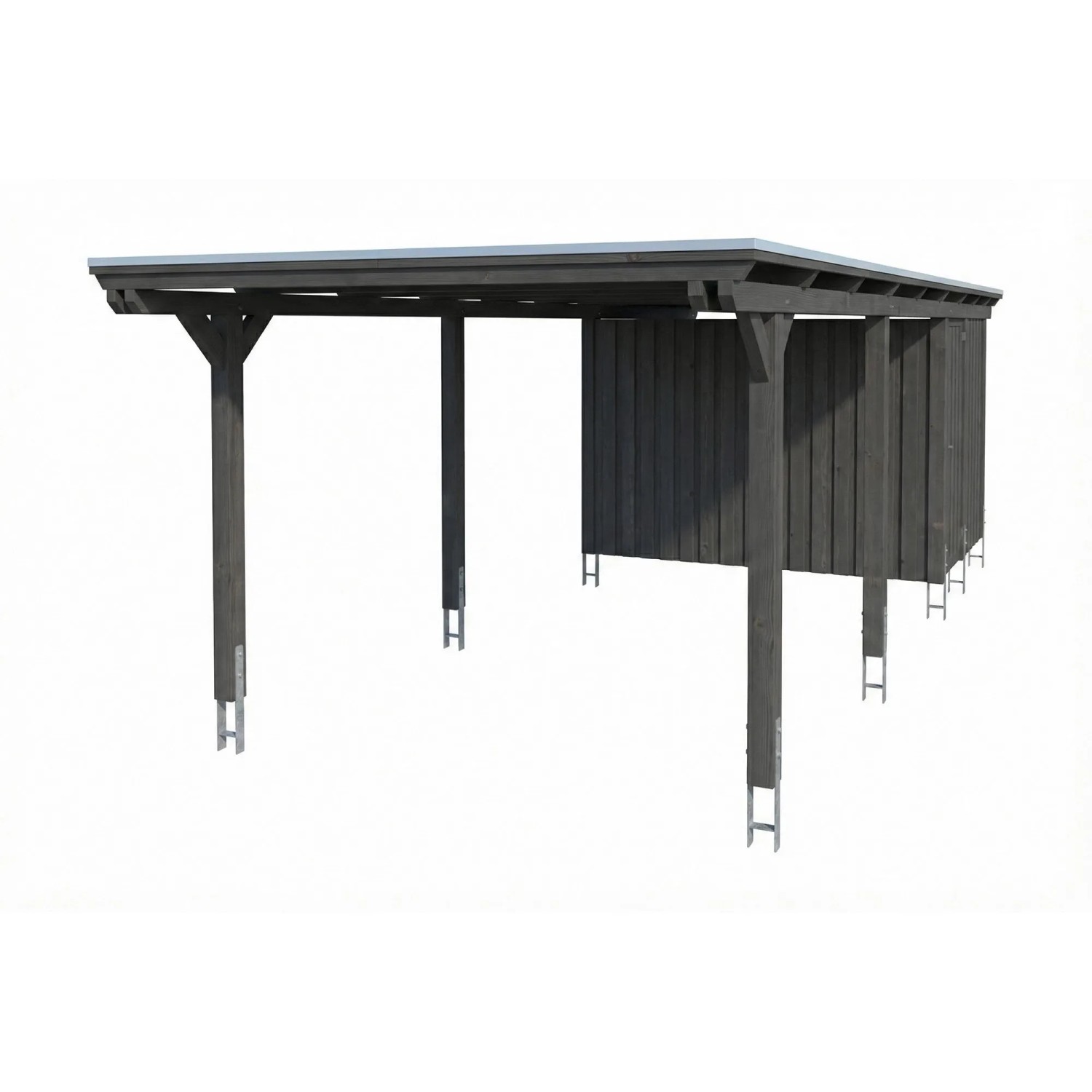 Skan Holz Carport Emsland Stahl-Dachplatten mit Abstellraum 340 cm x 846 cm Grau