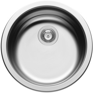 Runde Pyramis Einbauspüle CR aus Edelstahl, poliert, mit Siebkorbventil.