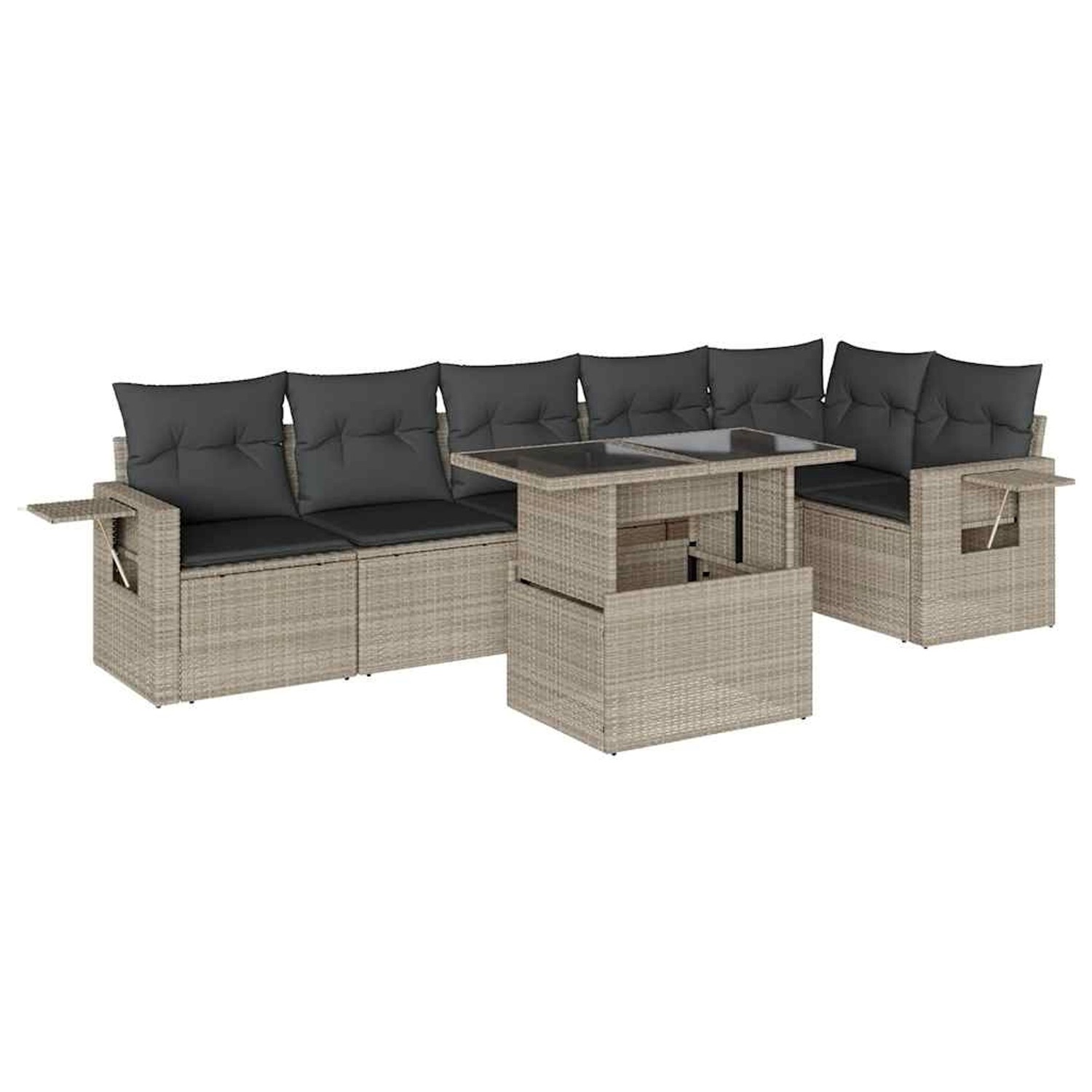 vidaXL 7-Tlg Garten-Sofagarnitur mit Kissen Hellgrau Poly Rattan 3267922 günstig online kaufen