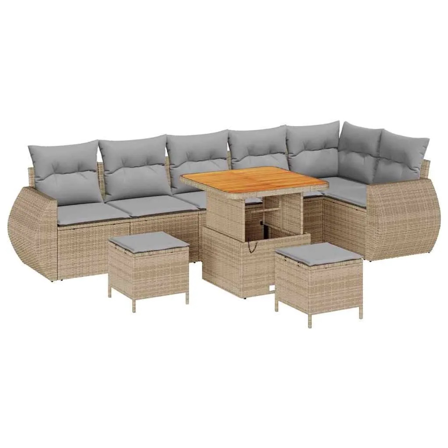 vidaXL Garten-Sofa-Set mit Kissen 9-Tlg Beige und Hellgrau 3363842