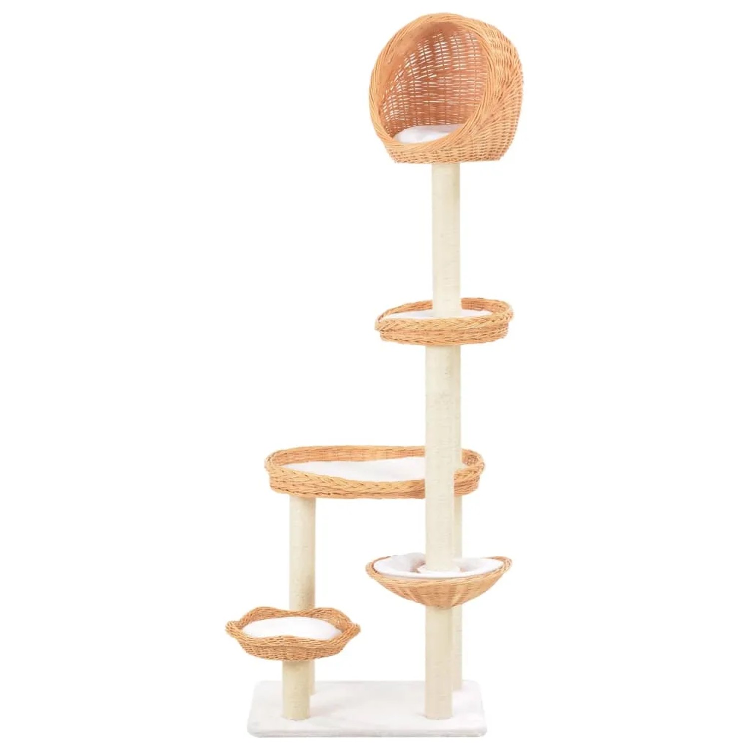 Katzenkratzbaum aus Sisal und Weide mit 5 Körben zum Klettern und Krallenwetzen.