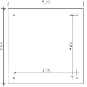 Grundriss Skan Holz Pavillon Cannes 4: Quadratischer Holz-Pavillon 489x489cm mit Maßangaben.