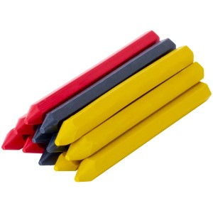 LUX Signierkreide Classic, 12 Stück in Rot, Gelb und Blau für Maurer- und Fliesenlegerarbeiten.