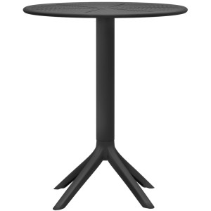 Schwarzer runder Gartentisch Lacota aus Kunststoff, Ø 60 cm, mit strukturierter Platte und Vierfußgestell.