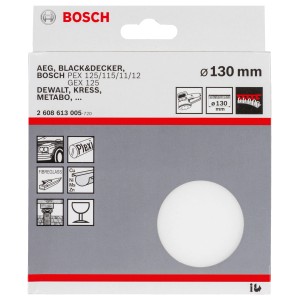Bosch Polierschwamm Ø 130 mm für Exzenterschleifer, zur Anwendung mit Politur, in Verpackung.
