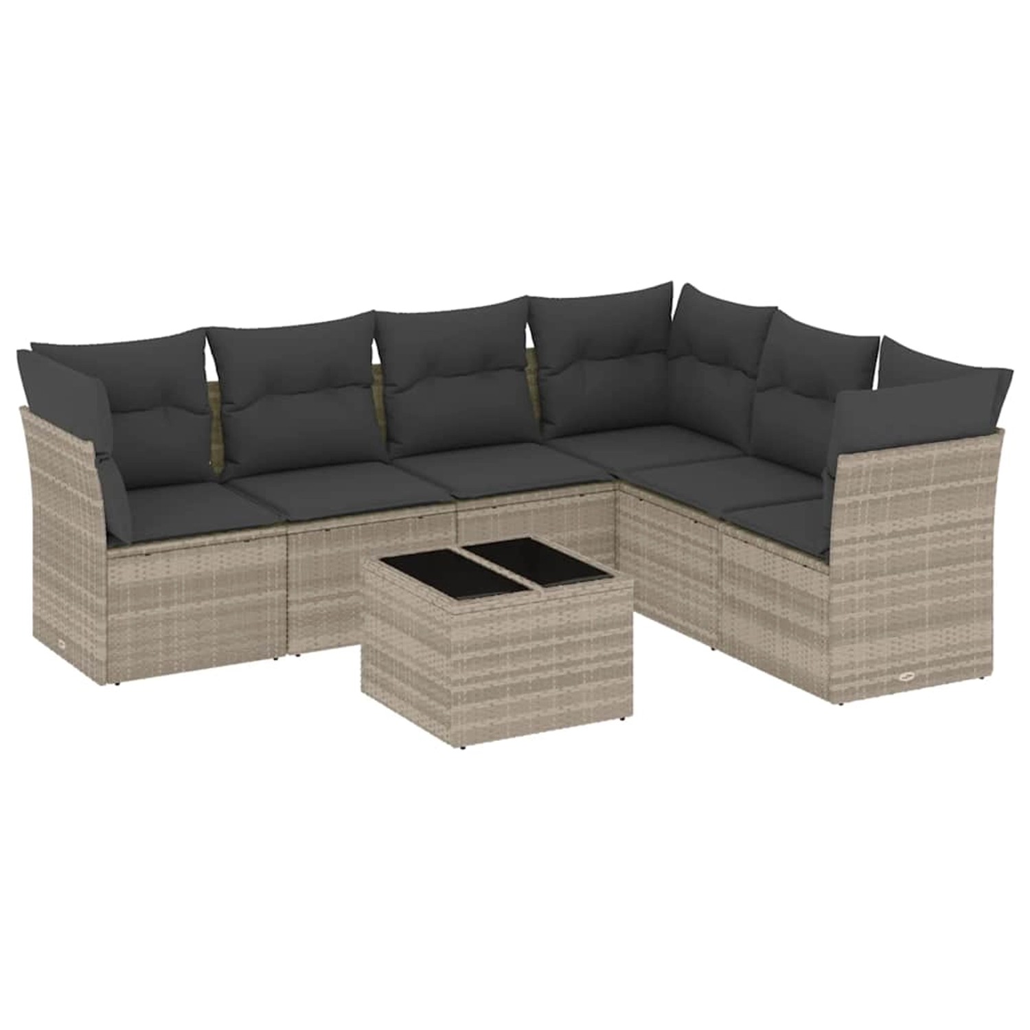 vidaXL 7-Tlg Garten-Sofagarnitur mit Kissen Hellgrau Poly Rattan 3217692