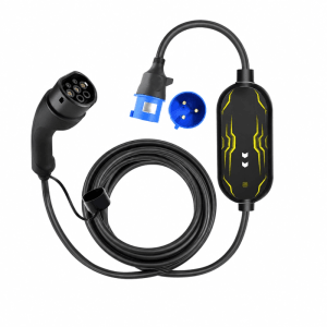 Junsun 7kW EV Ladestation mit Typ 2 Stecker, CEE Stecker und App-Steuerung.