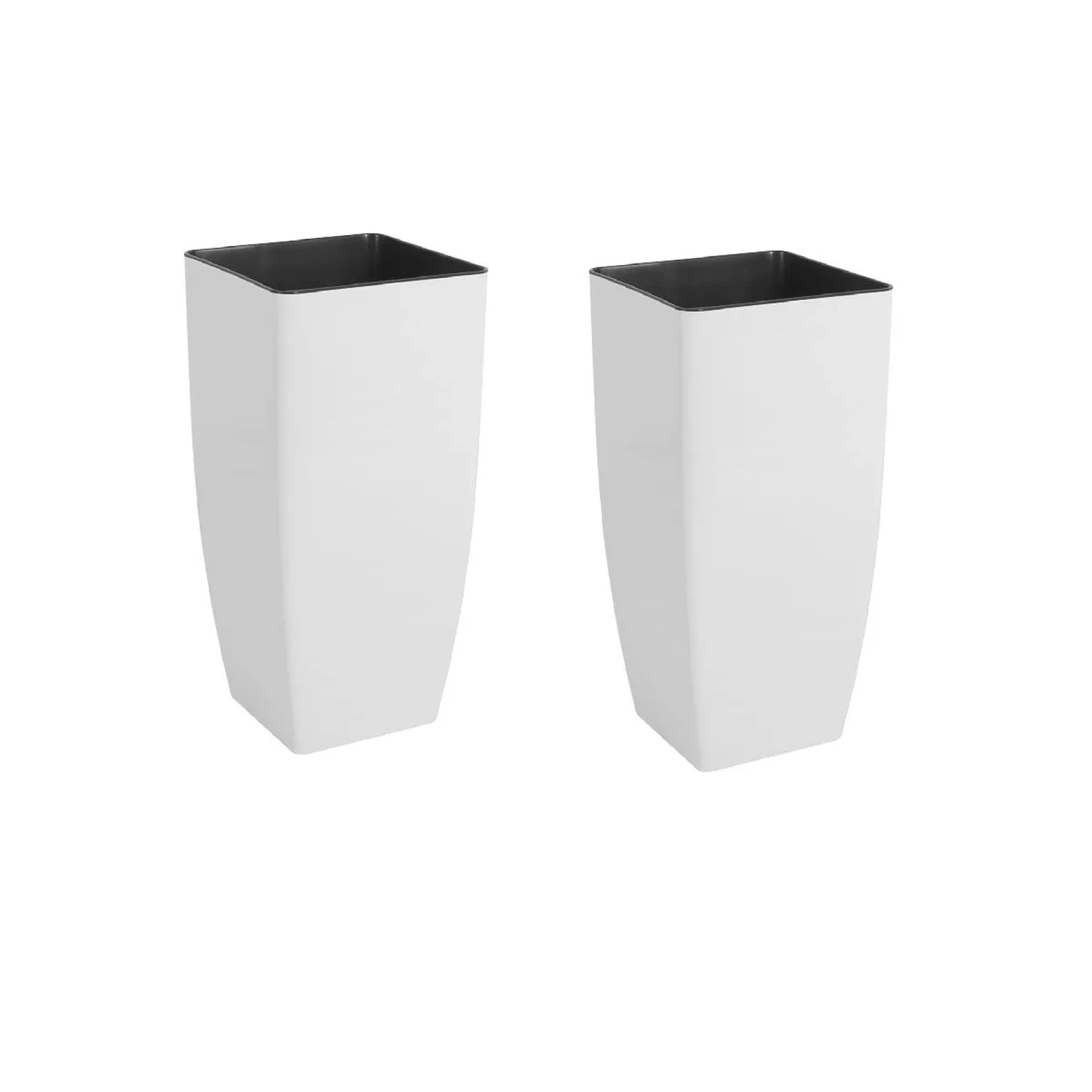 KMND Blumentopf Groß Glänzend Quadratisch Hoch mit Einsatz Quadro 27x27x51 cm aus PP Kunststoff Weiß 2er Set 20792