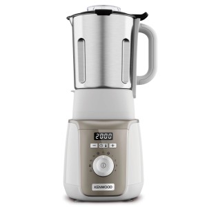Weiß-grauer Kenwood Standmixer Blend-X Compact BLP31.D0WG mit Edelstahl-Mixaufsatz und Digitaldisplay.