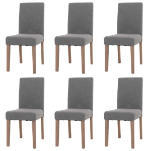 6er-Set MCW Esszimmerstühle Littau in Grau mit modernem Boucle-Stoffbezug und naturfarbenen Massivholzbeinen.