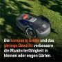 Husqvarna Aspire R4 Mähroboter auf Rasen, kompaktes Design, einfache Steuerung per App.