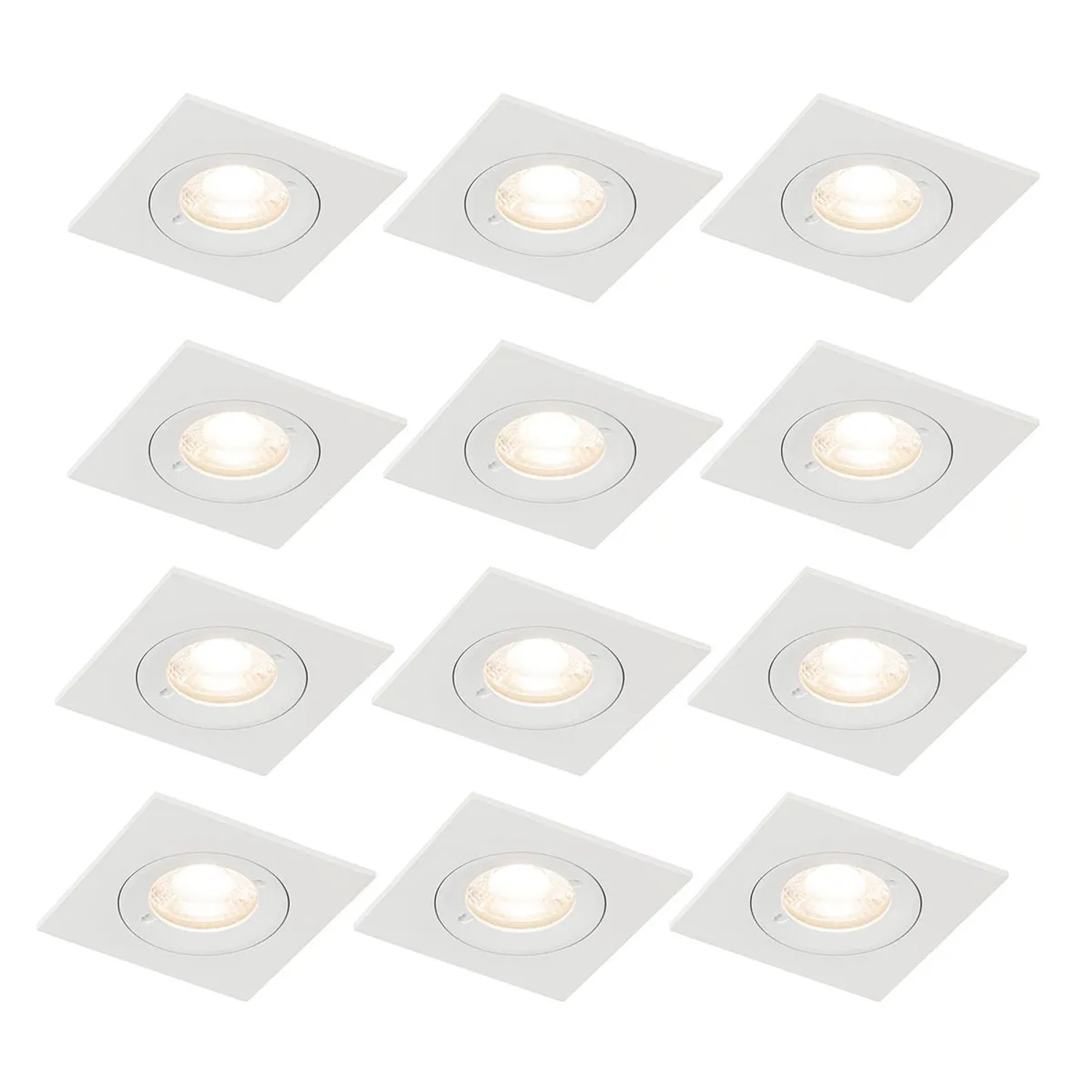 QAZQA Set mit 12 Weißen Quadratischen GU10 Einbaustrahlern 50 mm IP44 Xena