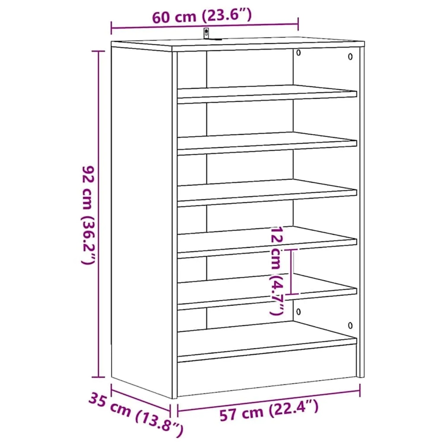 vidaXL Schuhschrank Betongrau aus Holzwerkstoff, 60x35x92 cm, mit 7 Fächern. Praktische Schuhkommode.