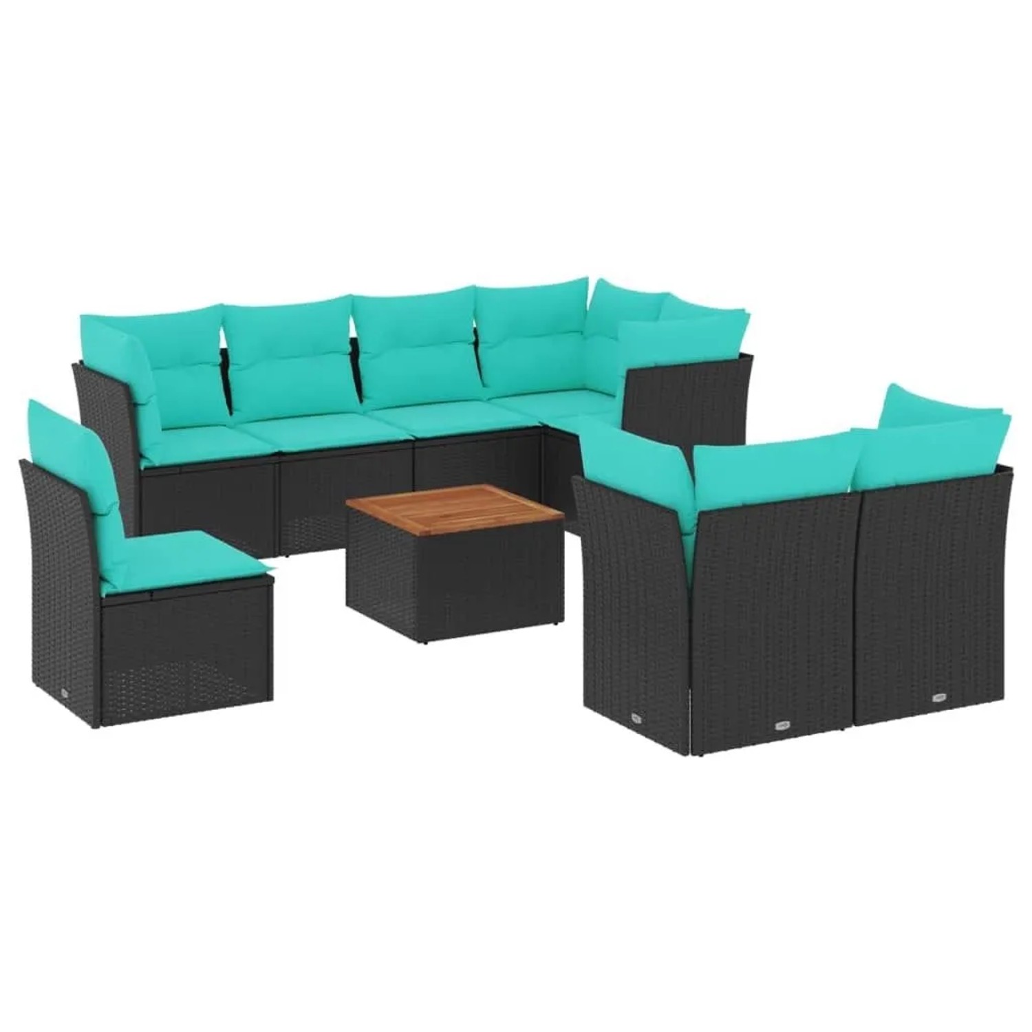 vidaXL 9 Tlg Garten-Sofagarnitur mit Kissen Schwarz Poly Rattan 3256071